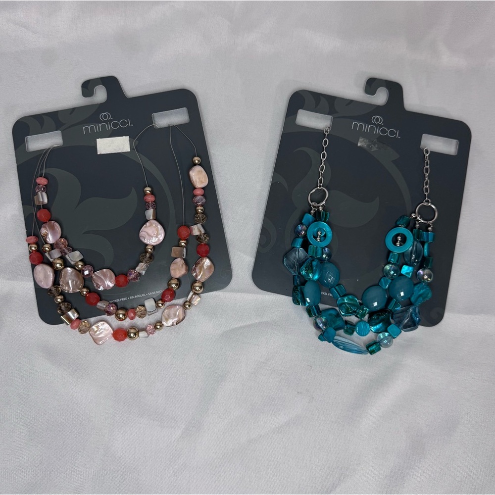 Minicci multi-layer teal/pink-redish necklace you get both